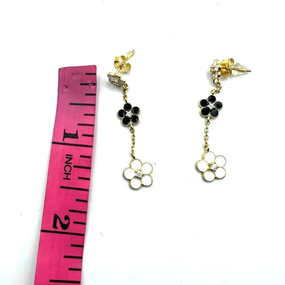isabella m Enamel Flower Earring Handcrafted Artisan Gold Vermeil 925 preppy